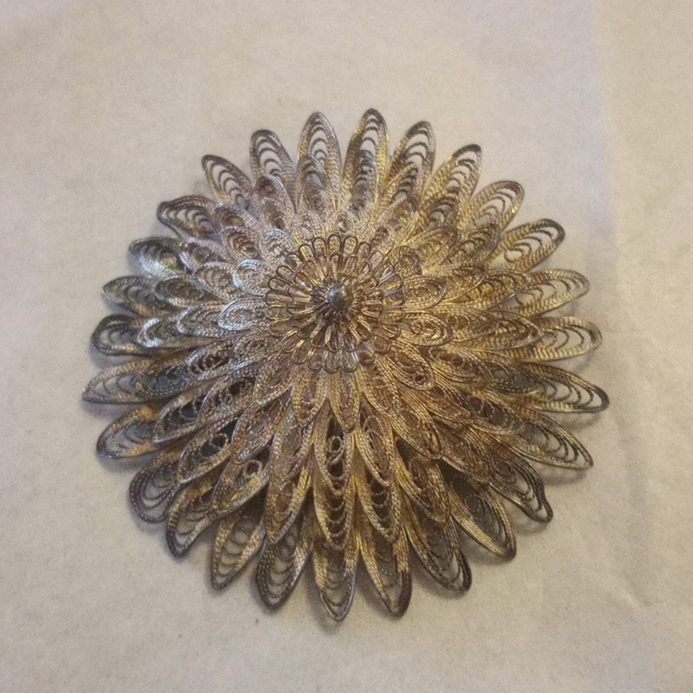 vintage Silver Filagree Brooch